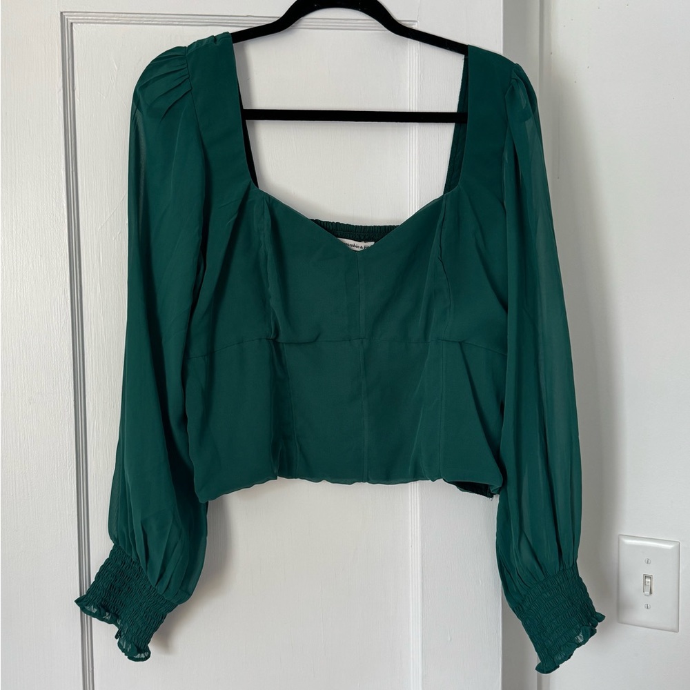 Abercrombie Long Sleeve Chiffon Teal Top